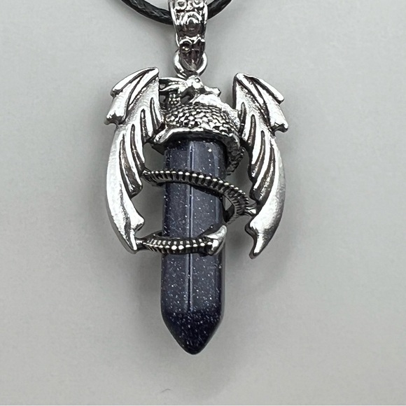 New Dragon Blue Sandstone Hexagonal Amulet Chakra Pendant Necklace w Cord - Picture 5 of 8